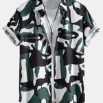 Colorblock Print Button Up Shirt & Swim Shorts