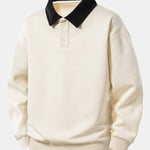 Relax Fit Contrast Polo Sweatshirt & Straight Leg Pleated Pintuck Sweatpants