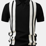 Stripe Johnny Collar Knit Polo & Straight Leg Ribbed Pants
