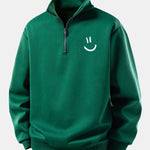 Relax Fit Smiley Face Print Quarter Zip Sweatshirt