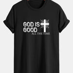 Regular Fit God Is Good Cross Print Cotton T-Shirt
