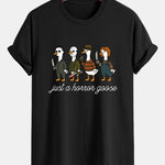 Regular Fit Halloween Horror Goose Print Cotton T-Shirt