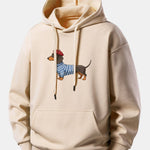 Dachshund Wearing Striped Sweater Print Relax Fit Hoodie