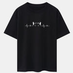 Peeking Cat Heartbeat Print Drop Shoulder Oversize T-Shirt