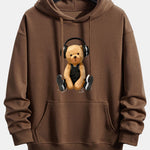 Headphone Teddy Bear Print Relax Fit Hoodie