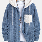Contrast Geometric Jacquard Teddy Hooded Shirt