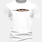 Regular Fit Zipper Cat Print Cotton T-Shirt
