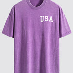 Retro USA Print Washed Distressed Drop Shoulder T-Shirt