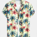 Relax Fit Flamingo  Tropical Palm Tree Print Button Up Shirt & Swim Short
