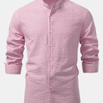 Seersucker Striped Stand Collar Shirt