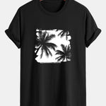 Regular Fit Palm Trees Silhouette Print Cotton T-Shirt
