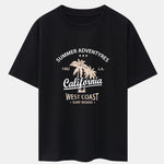 California Palm Tree Print Drop Shoulder Oversize T-Shirt & Corduroy Drawstring Shorts
