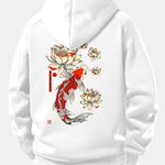 Koi Fish Lotus Print Drawstring Hoodie