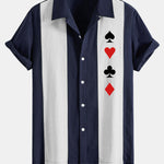 Poker Print Linen Look Patchwork Bowling Shirt