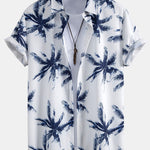 Palm Tree Print Button Up Shirt & Man Mid Length Drawstring Swim Shorts