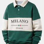 Relax Fit Milano Print Color Block Polo Collar Sweatshirt