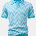 Geometric Knitted V Neck Polo Shirt