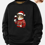 Christmas Cat Print Teddy Fleece Lined Sweatshirt
