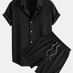 Linen Look Striped Button Up Shirt & Drawstring Shorts