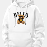 Hello Sunglasses Bear Print Drawstring Hoodie