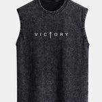 Victory Slogan Print Washed Distressed Tank Top