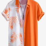 Leaf Print Patchwork Button Up Shirt