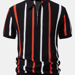 Striped Knit Zip Up Polo Shirt