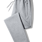Solid Zipper Pocket Cotton Straight Leg Pants