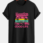 Regular Fit Good Life On Vacation Print Cotton T-Shirt & Contrast Waistband Swim Shorts