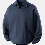 Relax Fit Wffle V Neck Polo Sweatshirt