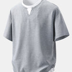 Relax Fit 2 In 1 Notched Collar Waffle T-Shirt