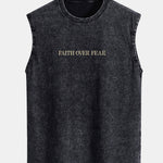Faith Over Fear Back Print Washed Distressed Tank Top