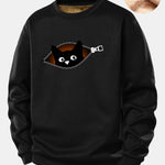Zipper Black Cat Print Teddy Fleece Lined Sweatshirt