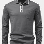 Long Sleeved Contrast Polo Shirt With Pocket