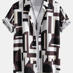 Geometry Colorblock Print Button Up Shirt & Swim Shorts