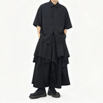 Japanese High-waist Asymmetrical Ruffle Wide-leg Skirt-pants