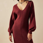 Zeagoo Women's Casual Solid Color Knitted Dress V-neck Sweater Dress