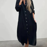 Zeagoo Women's Casual Collar Button Pocket Long Sleeve Shirt Dress