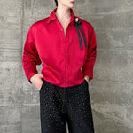 Floral-embellished French Long-sleeved Satin Silky Shirt