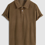 Men's solid color plaid textured lapel short-sleeved POLO