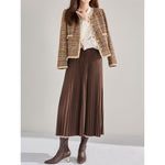Women's High-waisted Loose Pleated Midi Skirt