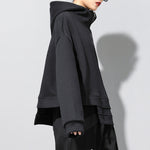 Hooded Loose Black Irregular Hem Sweatshirt