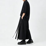 Japanese Loose Half Sleeve T-shirt High-waist Patchwork Wide-leg Skirt-pants Two-piece Set