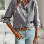 Zeagoo Ruffle Trim Button Front Shirt Regular Fit Long Sleeve Work Blouse