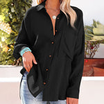 Zeagoo Zeagoo Women's Crinkle Crepe Casual Top Button-Down Long Sleeve Shirt Loose Blouse with Pocket