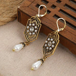 Vintage Golden Inlaid Pearl Earrings