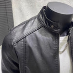 PU Stand Collar Slim Jacket