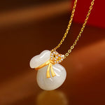 Buddha Stones Natural Hetian White Jade Luck Money Bag Necklace Pendant