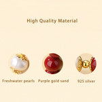 Buddha Stones 925 Sterling Silver Natural Cinnabar Pearl Blessing Necklace Pendant Bracelet Earrings Jewelry Set