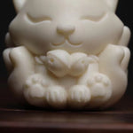 Buddha Stones Mini Nine Tailed Fox Ivory Fruit Sandalwood Green Sandalwood Blessing Decoration
